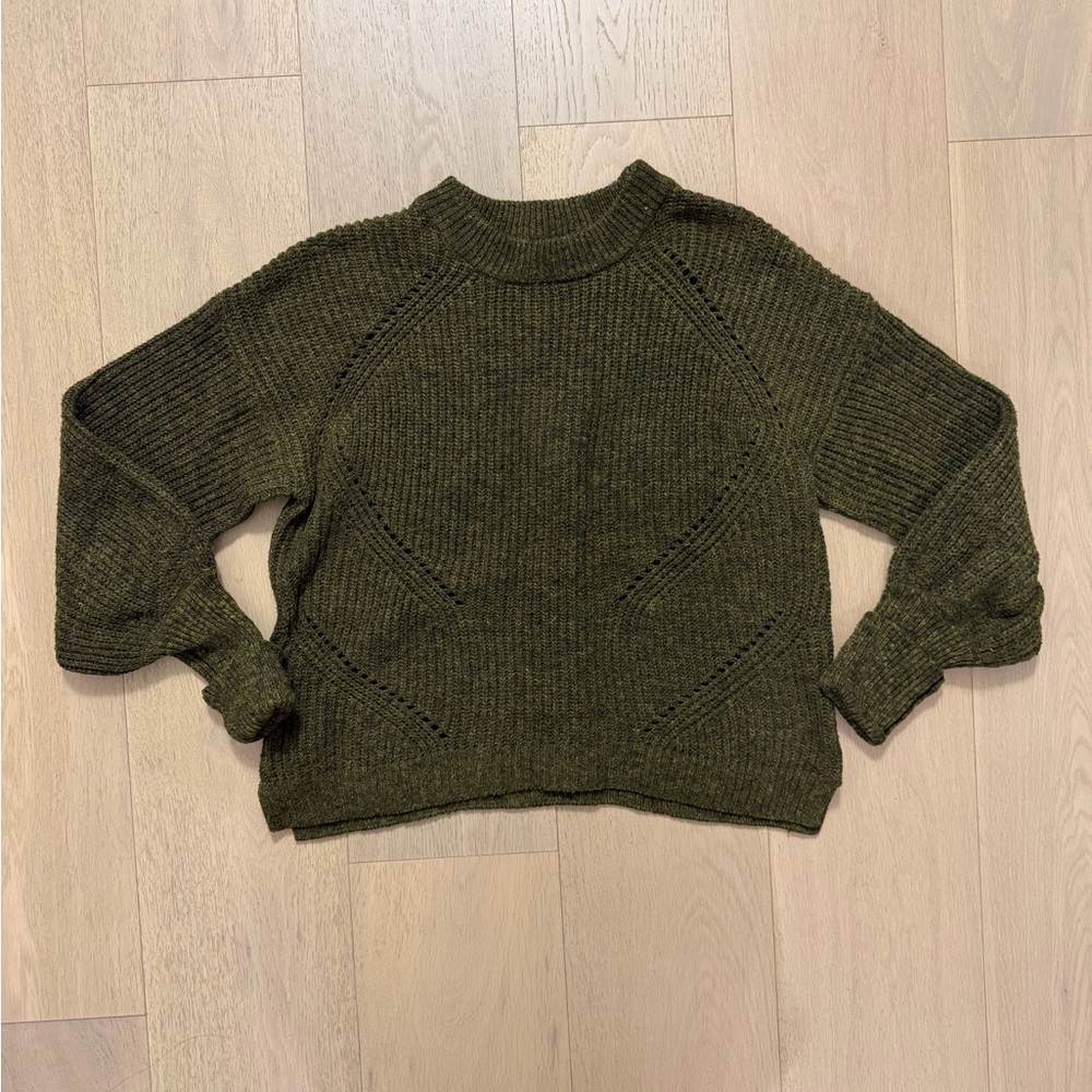 ANTHROPOLOGIE CRESCENT AIR Knit Sweater- Olive Green (Size M)
